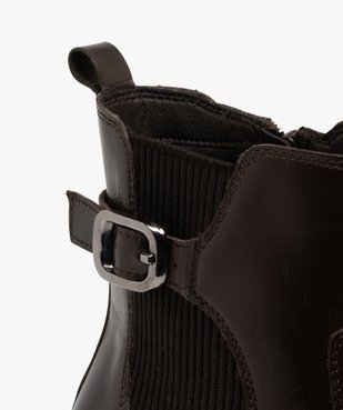 Bottines femme à petit talon dessus en cuir avec col détail en maille - Tanéo vue6 - TANEO - GEMO