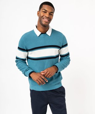 Pull à col rond en coton à rayures homme vue1 - GEMO (HOMME) - GEMO