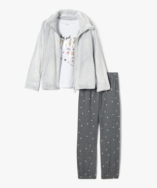 Ensemble nuit fille avec veste peluche, tee-shirt et pantalon imprimé vue1 - GEMO (ENFANT) - GEMO