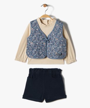 Ensemble bébé fille 3 pièces : tee-shirt + gilet + short - LuluCastagnette vue2 - LULUCASTAGNETTE - GEMO