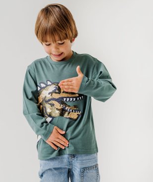 Tee-shirt à manches longues avec motif dinosaures et sequins réversibles garçon vue6 - GEMO (ENFANT) - GEMO