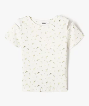 Tee-shirt manches courtes à motifs fleuris avec épaules dénudées fille vue1 - GEMO (ENFANT) - GEMO