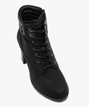 Bottines femme à talon haut avec col matelassé à zip et à lacets ronds cirés vue5 - GEMO(URBAIN) - GEMO