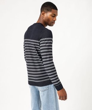 Pull rayé en fines mailles à col rond homme vue3 - GEMO 4G HOMME - GEMO