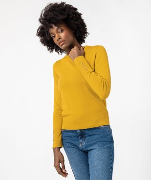 Pull fin à col rond avec boutons aux poignets femme vue1 - GEMO 4G FEMME - GEMO