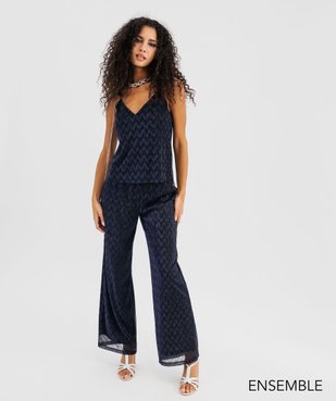 Ensemble débardeur et pantalon plissé et pailleté bleu pour femme  - GEMO