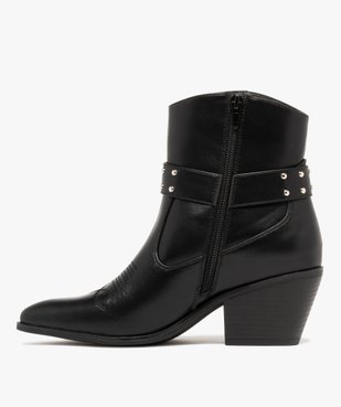 Boots femme à talon cubain santiags bout surpiqué avec brides fantaisie cloutées vue4 - FOLLOW ME - GEMO