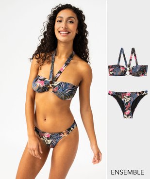 Ensemble de maillot de bain deux pièces pailleté à motifs fleuris pour femme - GEMO