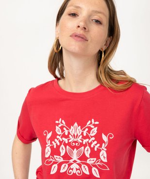 Tee-shirt manches courtes avec motif brodé femme vue6 - GEMO(FEMME PAP) - GEMO