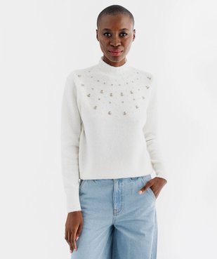 Pull en laine à strass et perles femme vue1 - GEMO(FEMME PAP) - GEMO