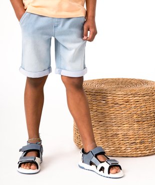 Bermuda en denim avec ceinture en bord-côte garçon vue1 - GEMO (ENFANT) - GEMO