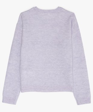 Pull fille uni en grosses côtes avec col rond vue4 - GEMO (JUNIOR) - GEMO