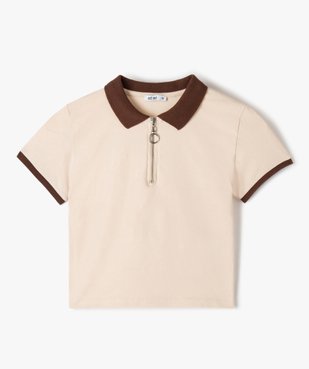 Polo fille façon crop top à manches courtes et col zippé vue1 - GEMO (JUNIOR) - GEMO