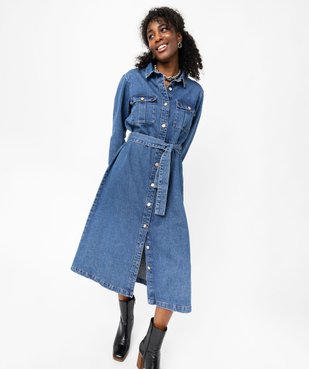 Robe en jean longue à manches longues femme - LuluCastagnette vue2 - LULUCASTAGNETTE - GEMO