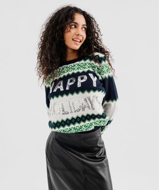 Pull de Noël avec inscription en sequins femme vue1 - GEMO(FEMME PAP) - GEMO