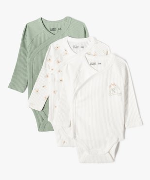 Body manches longues ouverture devant en coton côtelé bébé (lot de 3) vue1 - GEMO 4G BEBE - GEMO