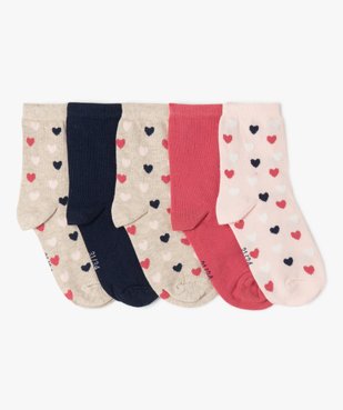 Chaussettes fille à motifs coeurs tige haute (lot de 5) vue1 - GEMO 4G FILLE - GEMO