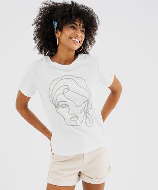 Tee-shirt manches courtes à motif brodé femme vue3 - GEMO(FEMME PAP) - GEMO