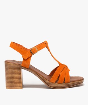 Sandales femme à talon flare avec brides unies en cuir suédé - Taneo vue1 - TANEO - GEMO