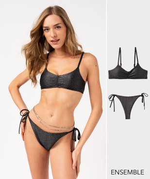 Ensemble de maillot de bain deux pièces noir scintillant pour femme - GEMO