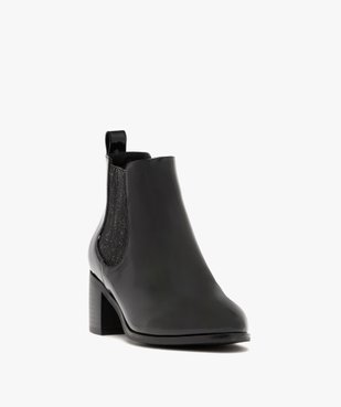 Bottines femme à talon carré dessus vernis style Chelsea détail pailleté vue3 - GEMO(URBAIN) - GEMO