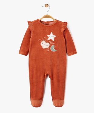 Pyjama en velours avec motif brodés et volants aux épaules bébé fille vue1 - GEMO 4G BEBE - GEMO