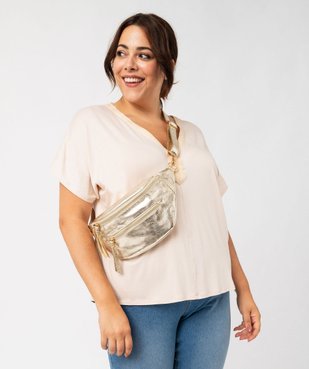 Tee-shirt manches courtes ample avec col V brodé femme grande taille vue1 - GEMO (G TAILLE) - GEMO