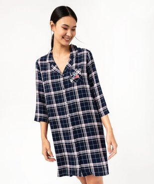 Chemise de nuit liquette à carreaux et manches 3/4 femme - LuluCastagnette vue1 - LULUCASTAGNETTE - GEMO