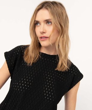 Tee-shirt femme à manches courtes en maille ajourée vue2 - GEMO(FEMME PAP) - GEMO