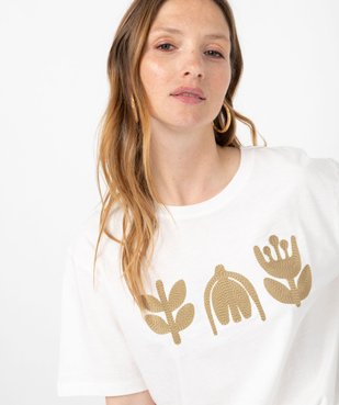 Tee-shirt manches courtes crop top avec motif brodé femme vue5 - GEMO(FEMME PAP) - GEMO
