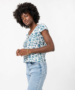 Tee-shirt manches très courtes à boutons en maille ajourée femme vue1 - GEMO(FEMME PAP) - GEMO