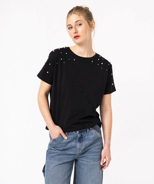 Tee-shirt à manches courtes avec perles femme vue1 - GEMO(FEMME PAP) - GEMO