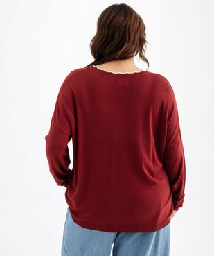 Pull en maille fine à col V fantaisie contrastant femme vue3 - GEMO 4G GT - GEMO