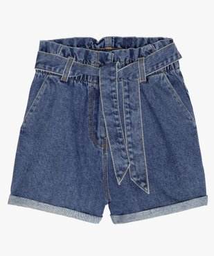 Short fille en jean taille haute avec ceinture à nouer vue1 - GEMO (JUNIOR) - GEMO