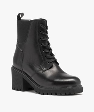 Boots femme dessus en cuir uni à large talon carré et col élastique vue2 - GEMO(URBAIN) - GEMO