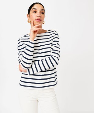 Tee-shirt à manches longues rayé avec boutons sur l’épaule femme vue2 - GEMO 4G FEMME - GEMO