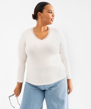 Tee-shirt manches longues en viscose stretch côtelée femme grande taille vue2 - GEMO (G TAILLE) - GEMO