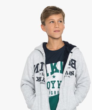 Sweat garçon zippé avec capuche et doublure sherpa vue1 - GEMO (JUNIOR) - GEMO