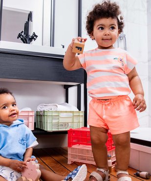 Tee-shirt bébé fille à rayures avec bas élastique vue6 - GEMO(BEBE DEBT) - GEMO