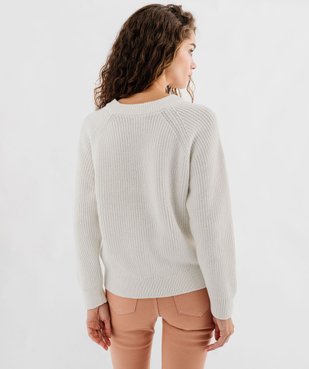 Pull en coton avec maille ajourées sur l’avant femme vue3 - GEMO(FEMME PAP) - GEMO