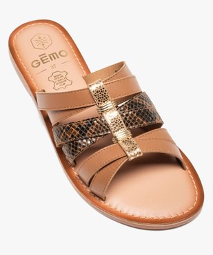 Sandales femme mules plates dessus cuir détails métal vue5 - GEMO (CASUAL) - GEMO