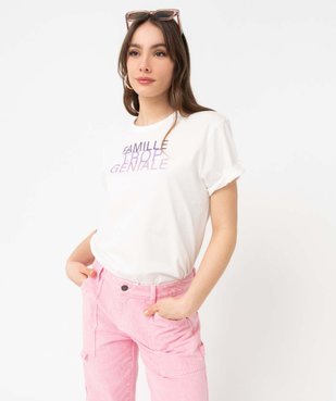 Tee-shirt femme à manches courtes avec message pailleté vue2 - GEMO(FEMME PAP) - GEMO