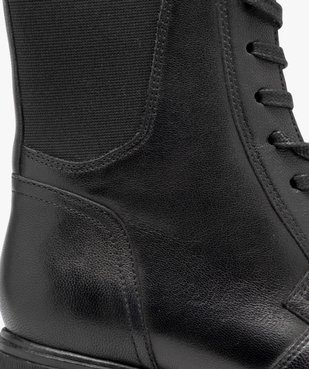 Boots femme dessus en cuir uni à large talon carré et col élastique vue6 - GEMO(URBAIN) - GEMO