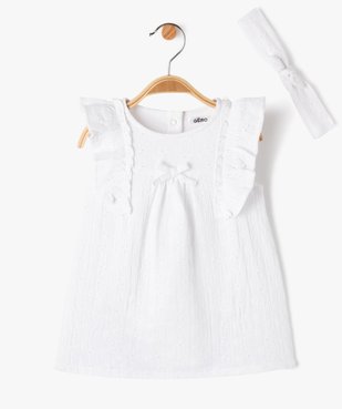 Ensemble bébé fille 2 pièces : robe + bandeau à cheveux en dentelle anglaise vue1 - GEMO(BB COUCHE) - GEMO