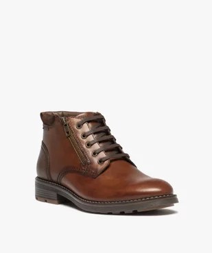 Boots homme casual en cuir uni à zip et à lacets vue3 - GEMO (CASUAL) - GEMO