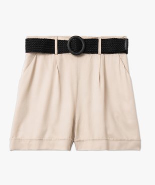 Short taille haute en toile avec ceinture tressée femme vue4 - GEMO(FEMME PAP) - GEMO