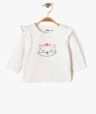 Sweat avec volants sur les épaules et motif chat bébé fille vue1 - GEMO(BB COUCHE) - GEMO