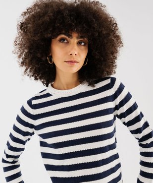 Pull rayé en coton en maille ajourée femme - LuluCastagnette vue2 - LULU G4G - GEMO