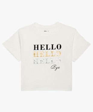 Tee-shirt fille court avec message scintillant vue2 - GEMO (JUNIOR) - GEMO