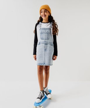 Robe salopette en jean délavé fille vue1 - GEMO (JUNIOR) - GEMO